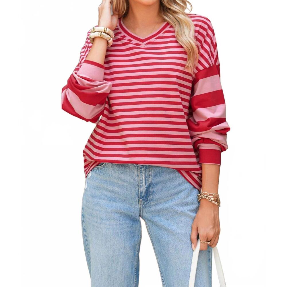 NEW SHEWIN women's stripe top in red